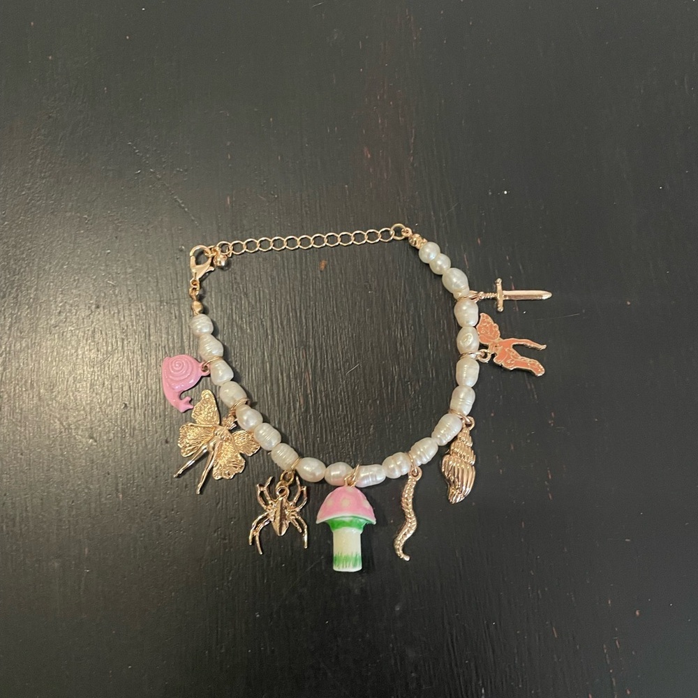 Melanie Martinez Charming Pearl and Gold Charm Bracelet